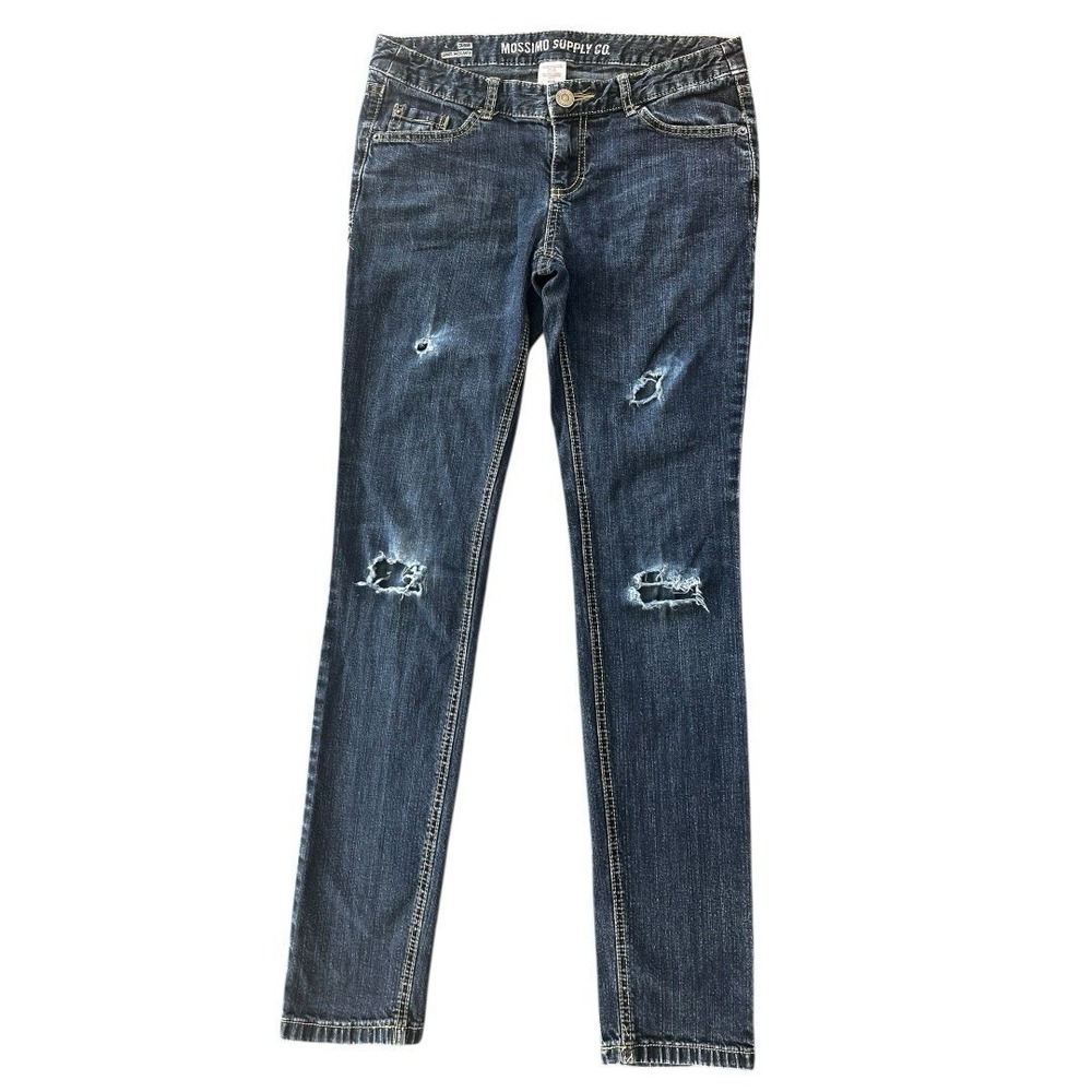Vtg‎ Y2K Mossimo Skinny Distressed Jambe Moolante Dark Wash Jeans Size 7R Grunge
